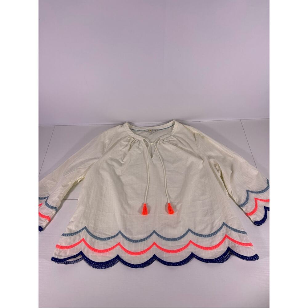 Boden Ivory Scallop Embroidered Tunic Top Neon Trim US 16 - Picture 3 of 7